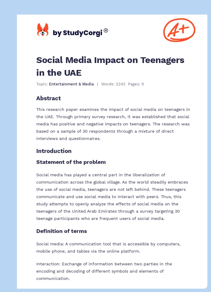 Social Media Impact on Teenagers in the UAE. Page 1
