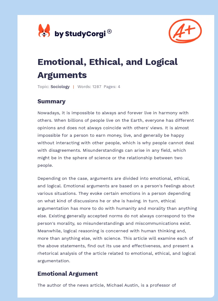 Emotional, Ethical, and Logical Arguments. Page 1
