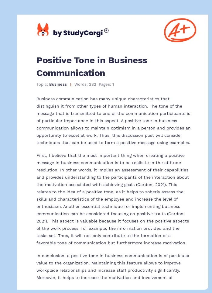 Positive Tone in Business Communication. Page 1
