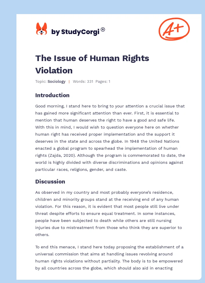 The Issue of Human Rights Violation. Page 1