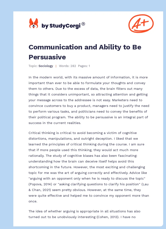 Communication and Ability to Be Persuasive. Page 1