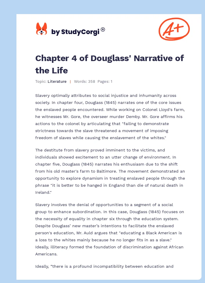 Chapter 4 of Douglass' Narrative of the Life. Page 1