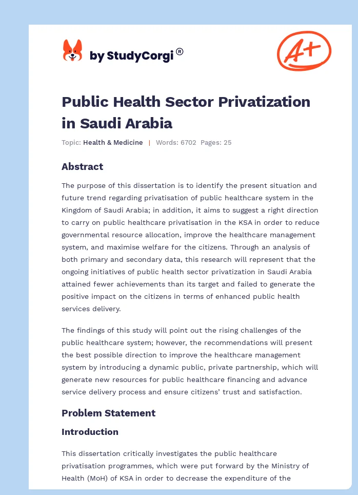 Public Health Sector Privatization in Saudi Arabia. Page 1