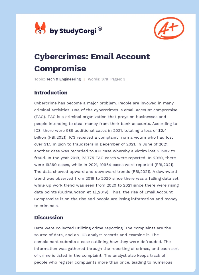 Cybercrimes: Email Account Compromise. Page 1