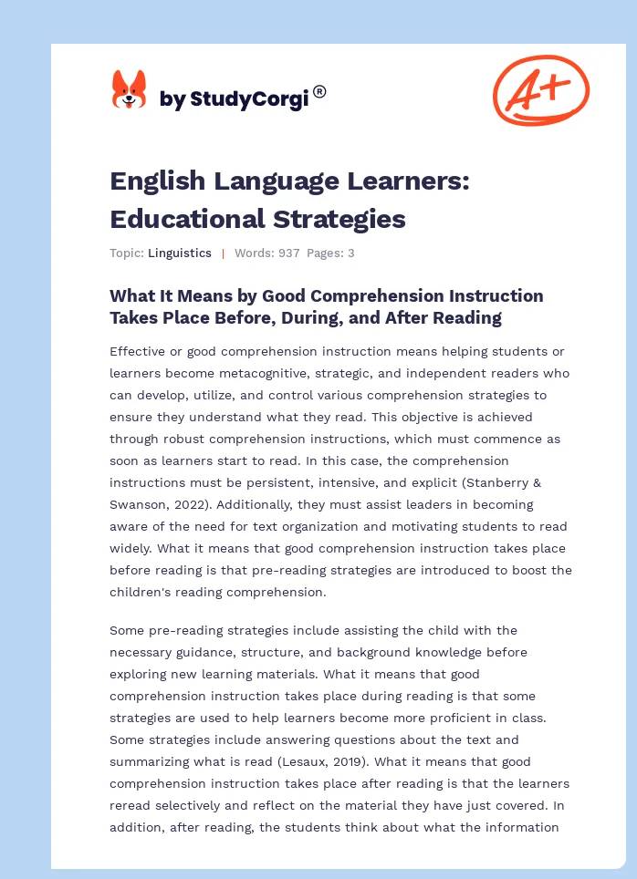 English Language Learners: Educational Strategies. Page 1