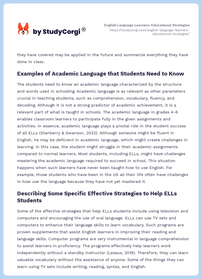 English Language Learners: Educational Strategies. Page 2