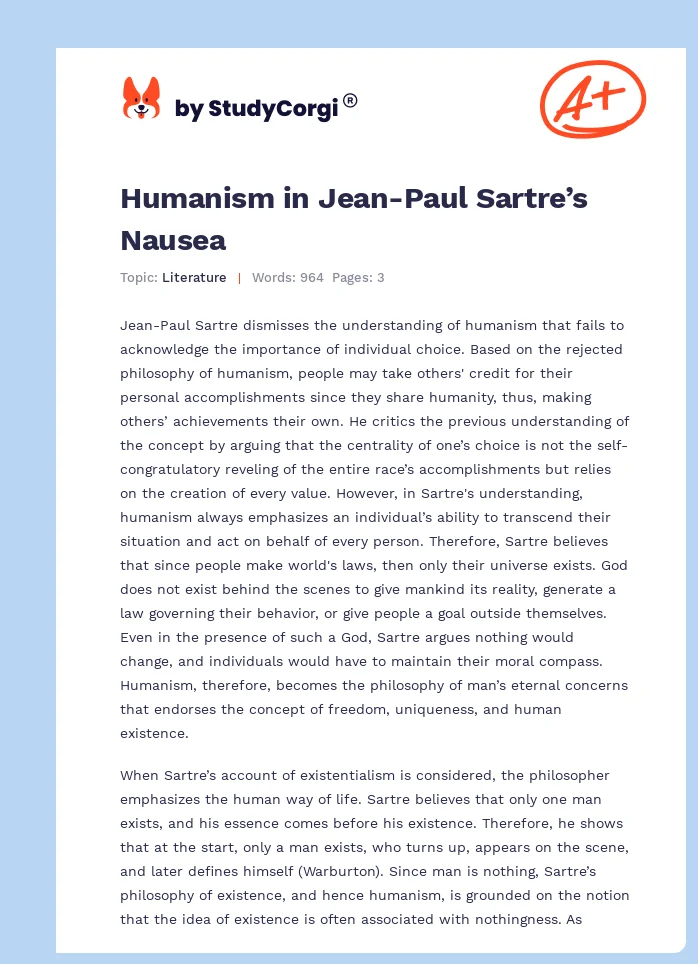 Humanism in Jean-Paul Sartre’s Nausea. Page 1