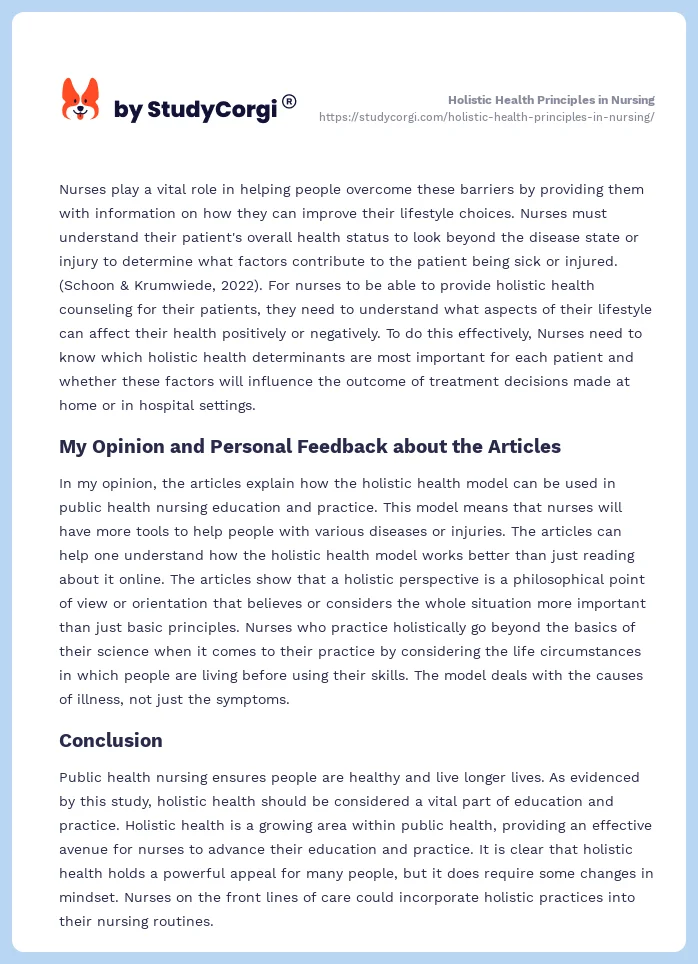 Holistic Health Principles in Nursing. Page 2
