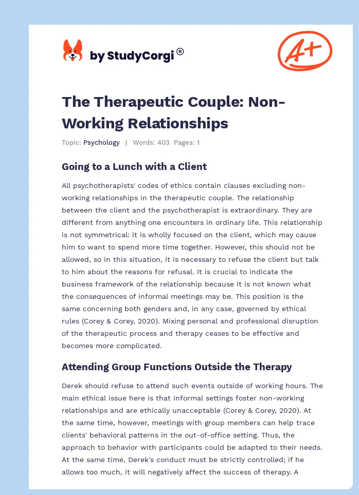 The Therapeutic Couple: Non-Working Relationships. Page 1