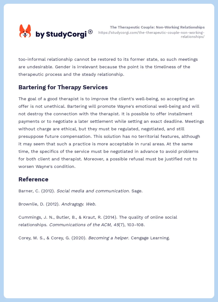 The Therapeutic Couple: Non-Working Relationships. Page 2