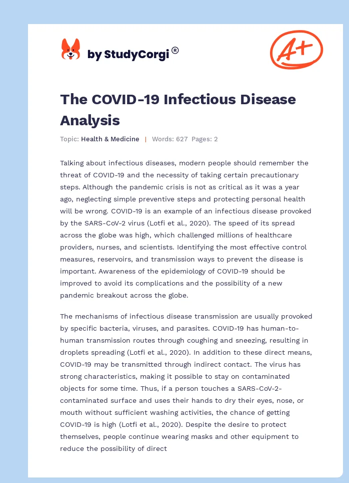 The COVID-19 Infectious Disease Analysis. Page 1