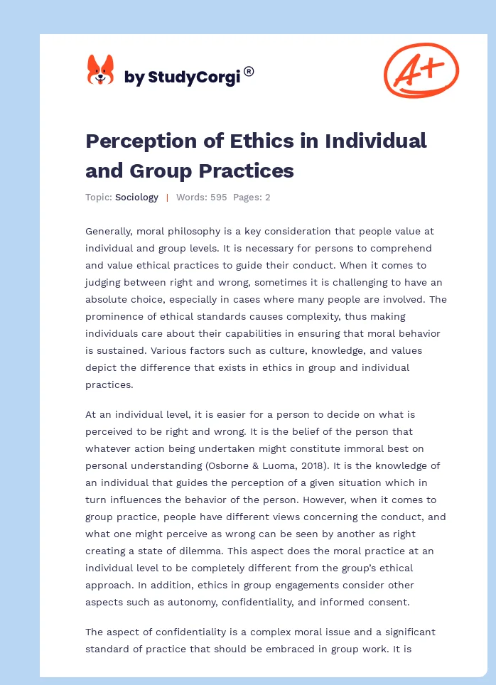 Perception of Ethics in Individual and Group Practices. Page 1