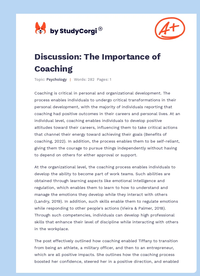 Discussion: The Importance of Coaching. Page 1