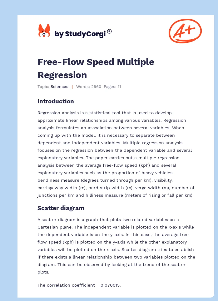 Free-Flow Speed Multiple Regression. Page 1
