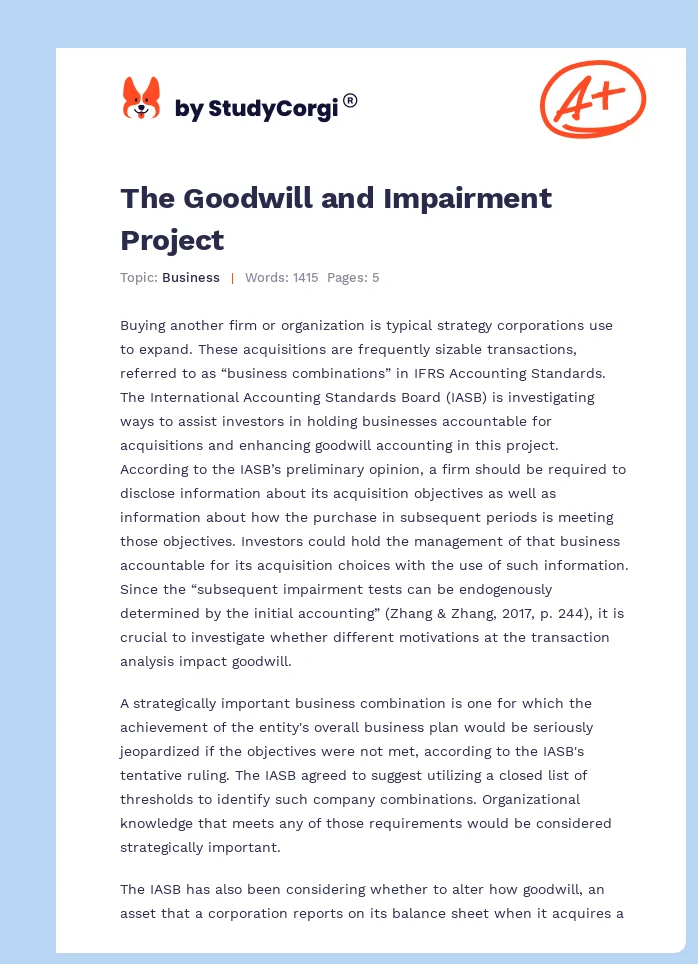 The Goodwill and Impairment Project. Page 1