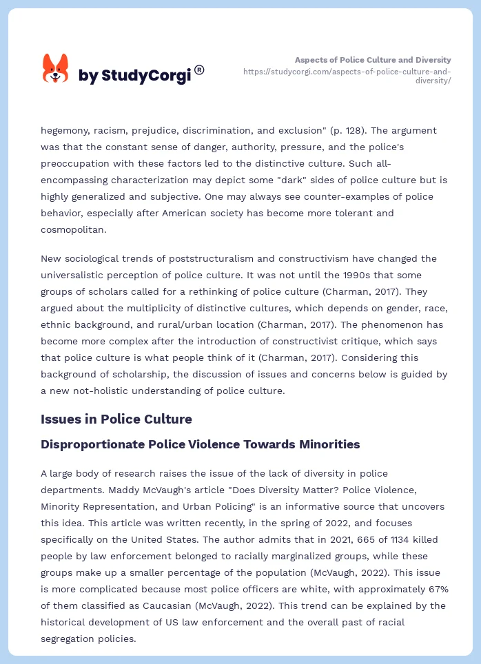 Aspects of Police Culture and Diversity. Page 2
