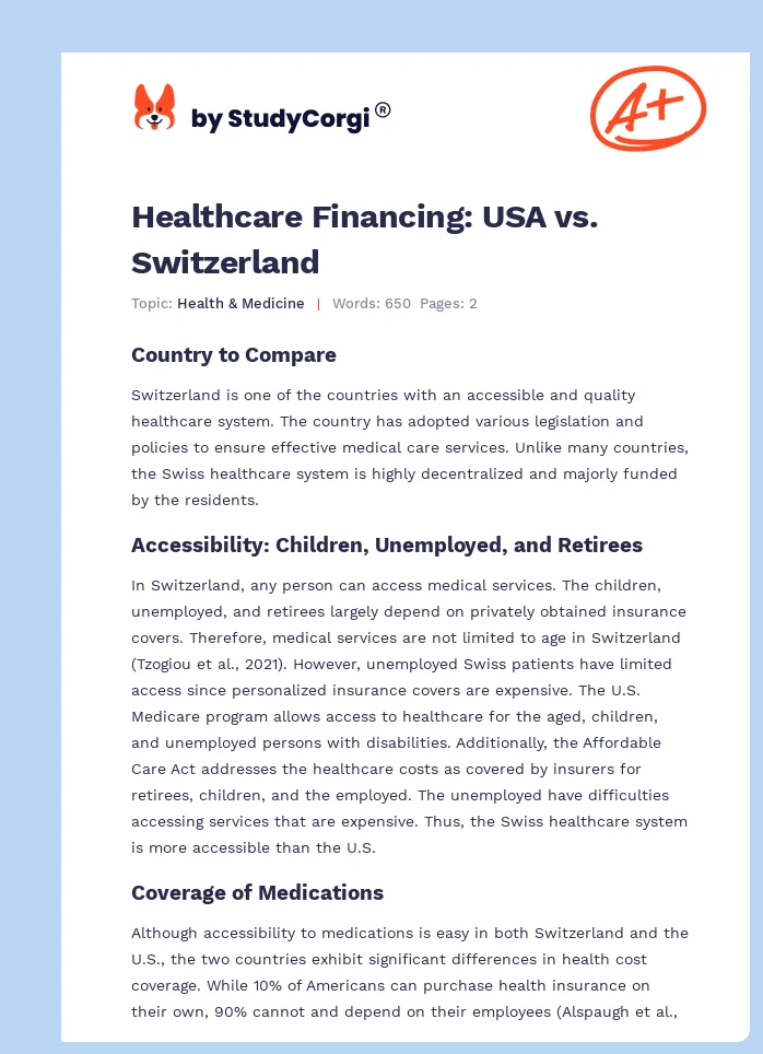 Healthcare Financing: USA vs. Switzerland. Page 1