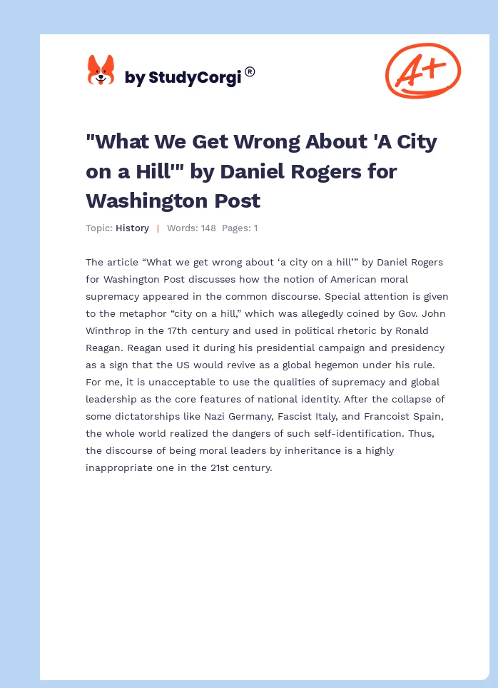 "What We Get Wrong About 'A City on a Hill'" by Daniel Rogers for Washington Post. Page 1