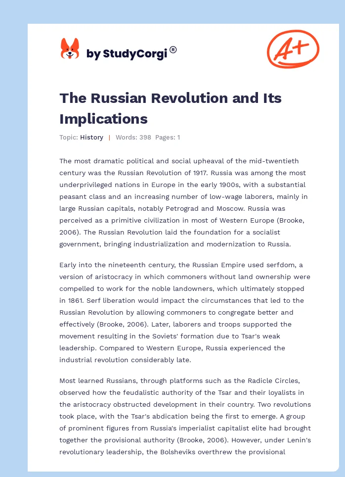 The Russian Revolution and Its Implications. Page 1