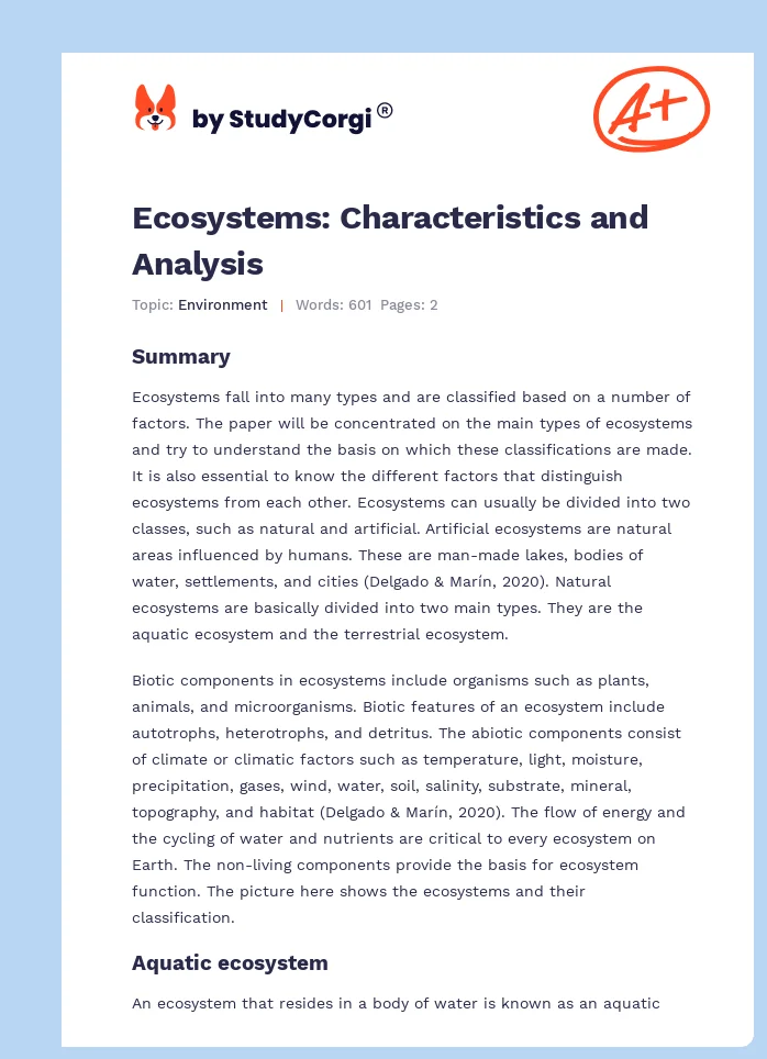 Ecosystems: Characteristics and Analysis. Page 1