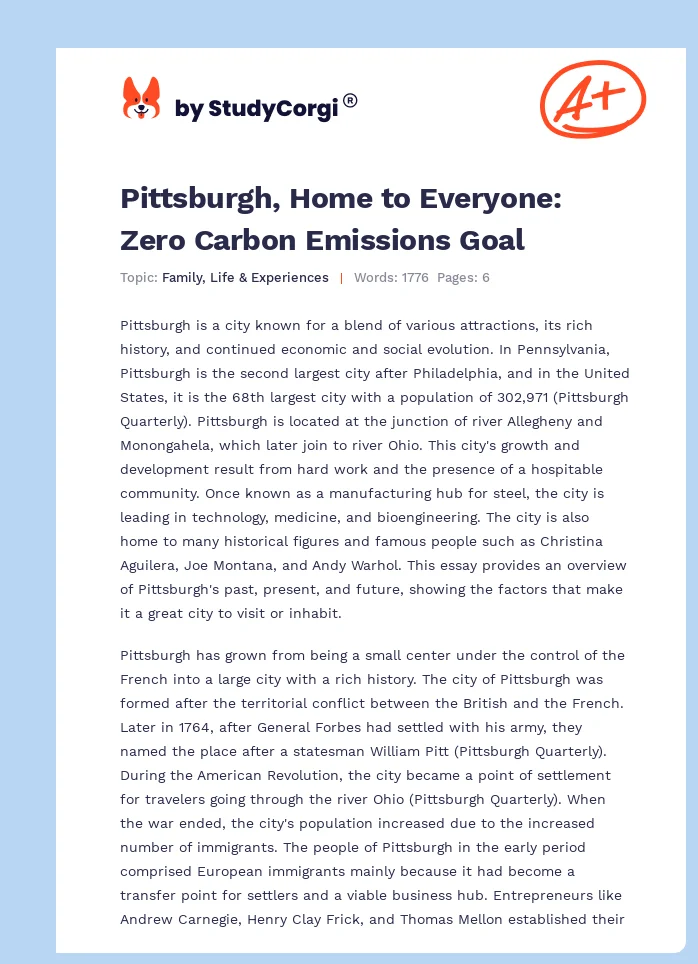 Pittsburgh, Home to Everyone: Zero Carbon Emissions Goal. Page 1