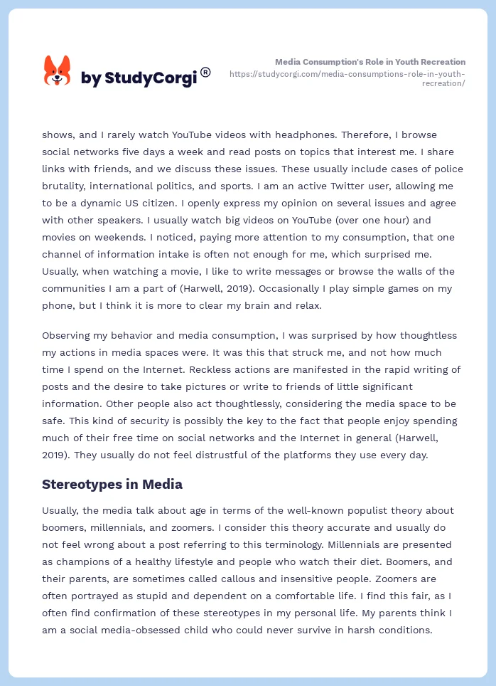 Media Consumption's Role in Youth Recreation. Page 2
