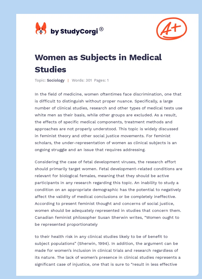 Women as Subjects in Medical Studies. Page 1