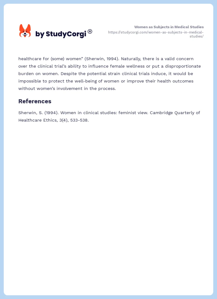 Women as Subjects in Medical Studies. Page 2