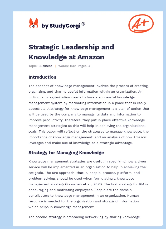 Strategic Leadership and Knowledge at Amazon. Page 1