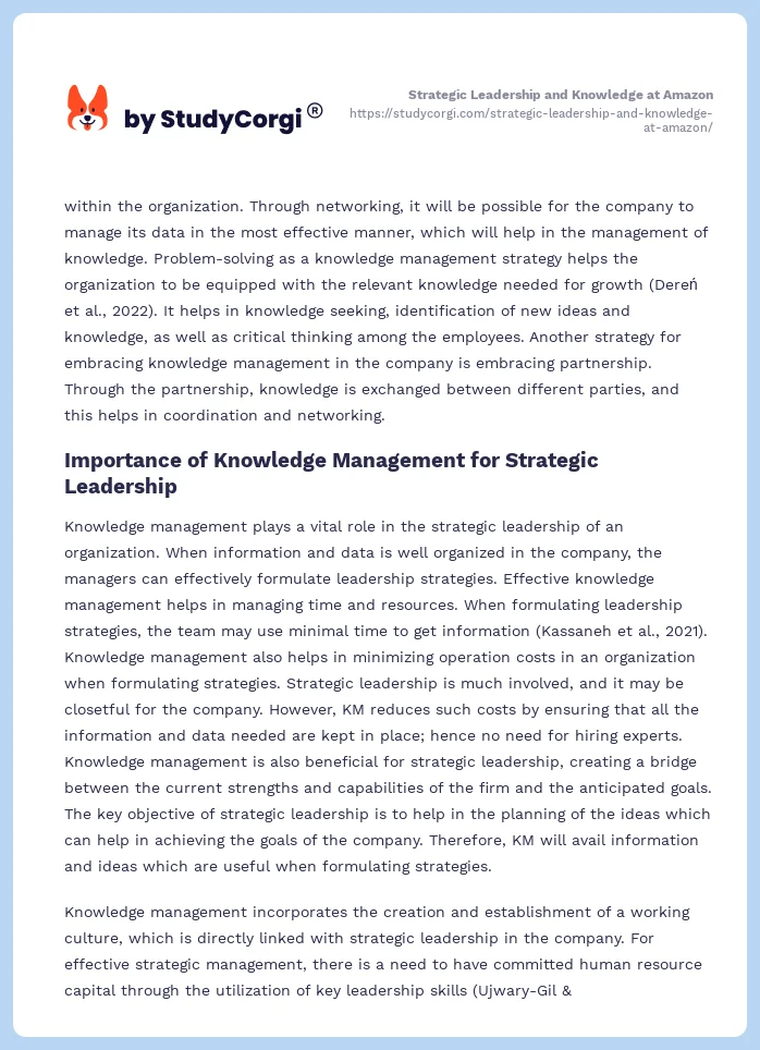 Strategic Leadership and Knowledge at Amazon. Page 2
