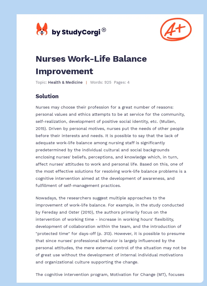 Nurses Work-Life Balance Improvement. Page 1