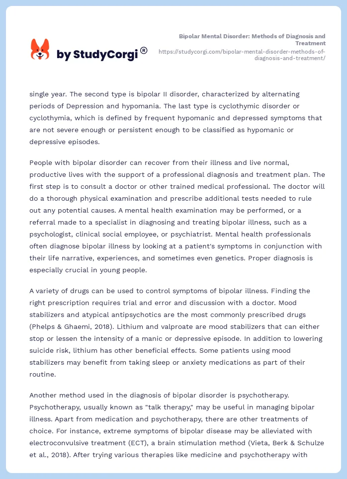 Bipolar Mental Disorder: Methods of Diagnosis and Treatment. Page 2