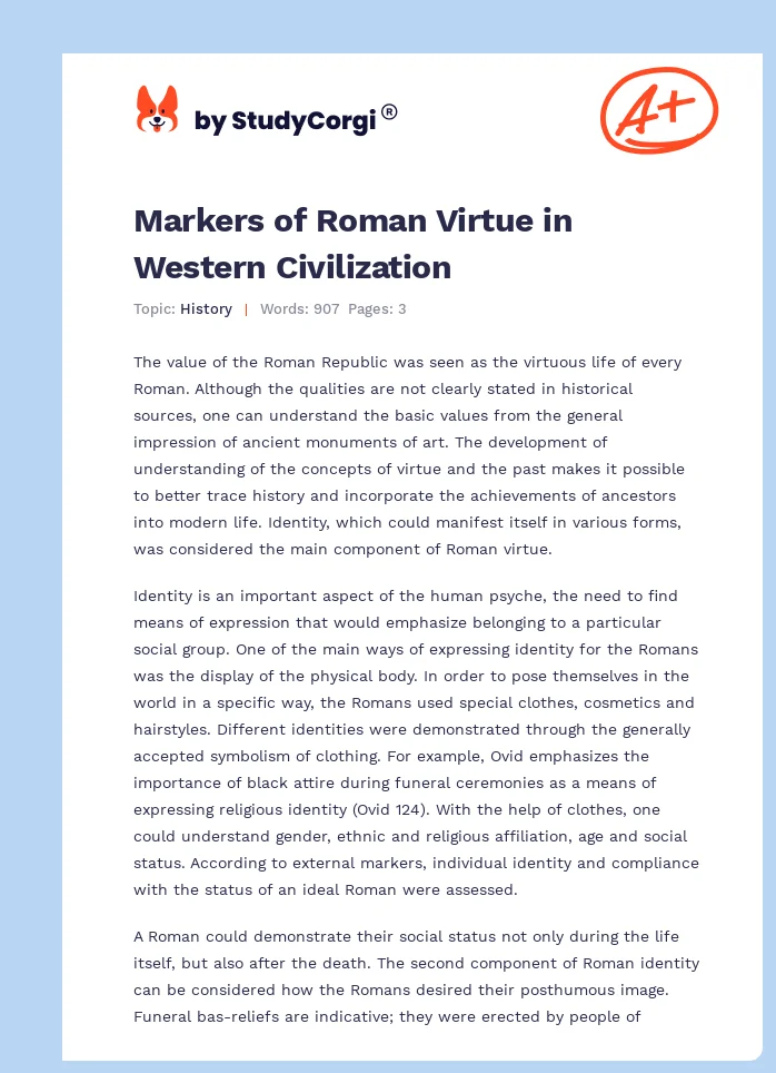 Markers of Roman Virtue in Western Civilization. Page 1