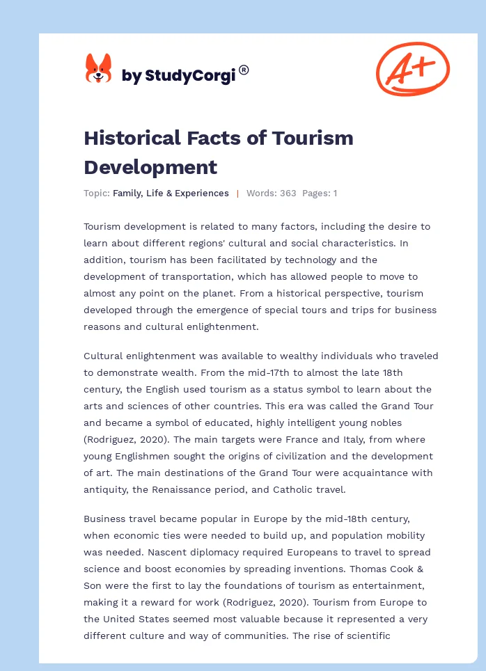 Historical Facts of Tourism Development. Page 1