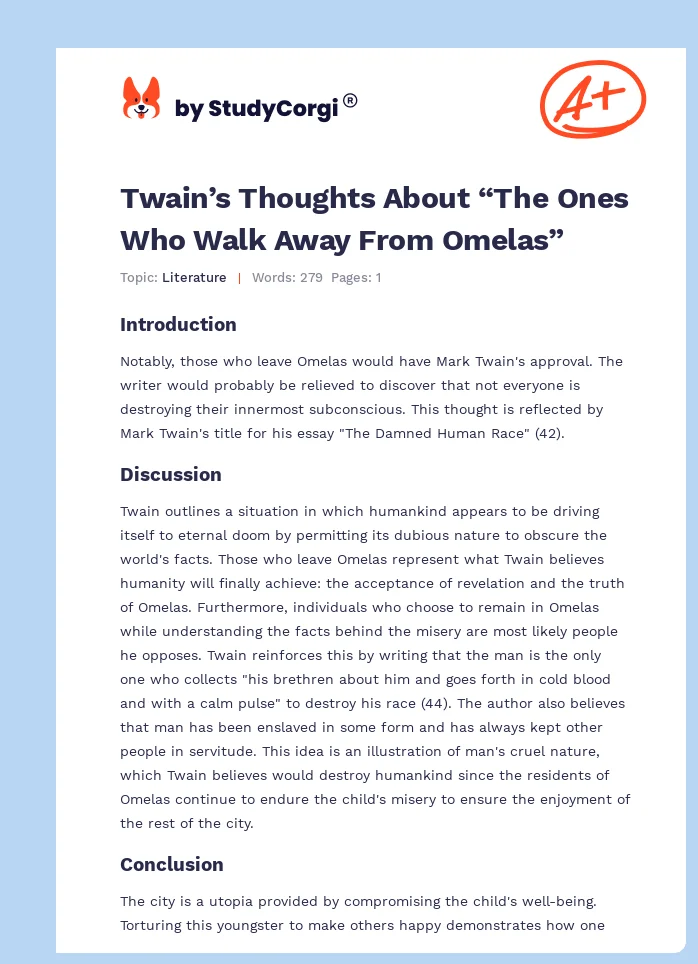 Twain’s Thoughts About “The Ones Who Walk Away From Omelas”. Page 1