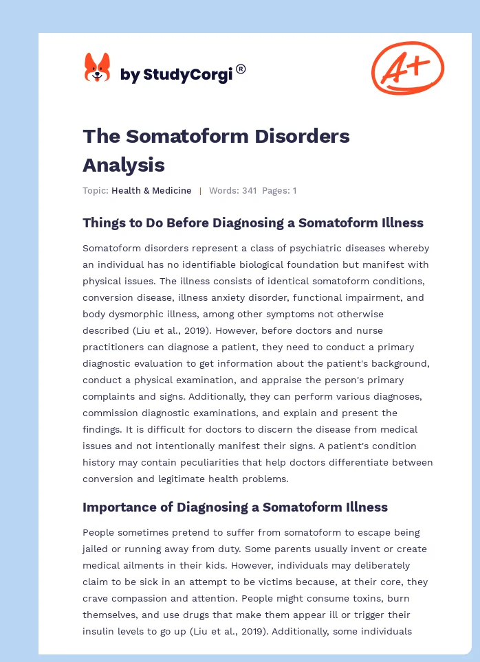 The Somatoform Disorders Analysis. Page 1