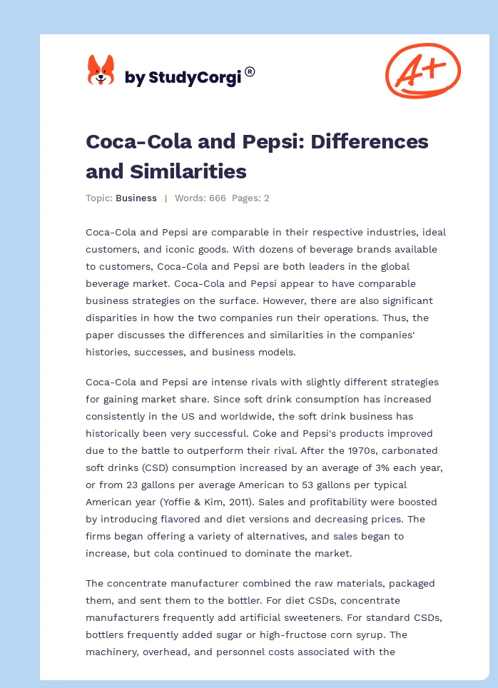 Coca-Cola and Pepsi: Differences and Similarities. Page 1