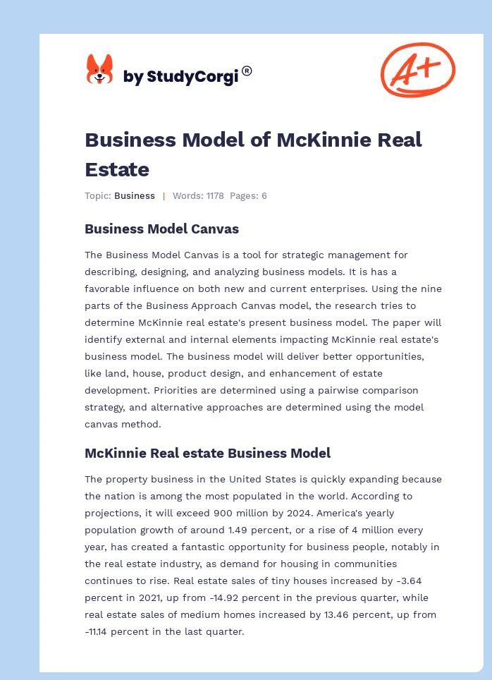 Business Model of McKinnie Real Estate. Page 1