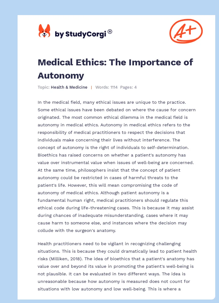 Medical Ethics: The Importance of Autonomy. Page 1
