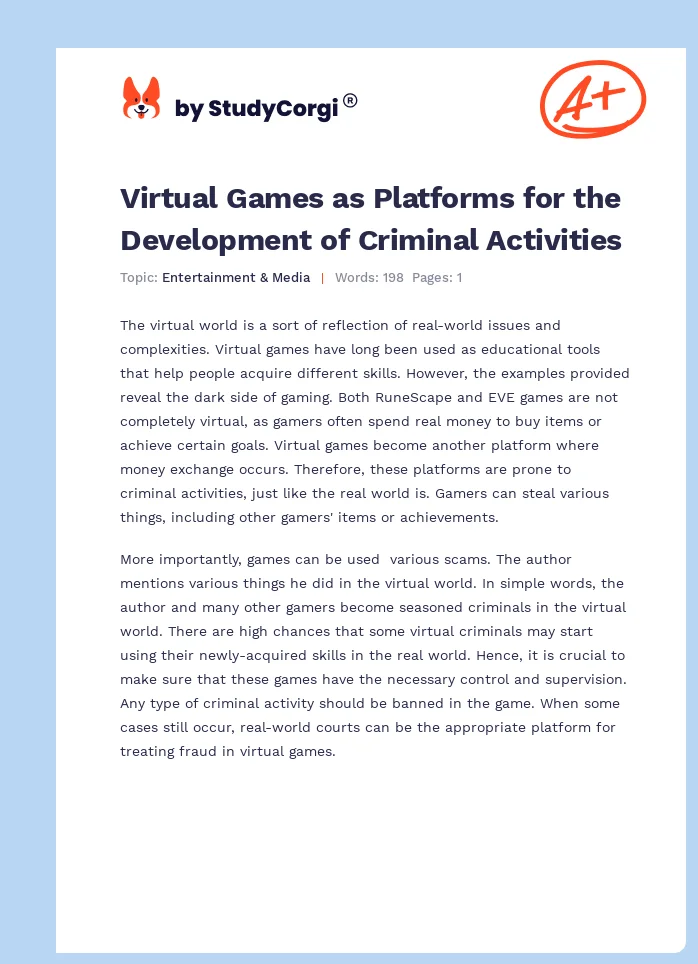 Virtual Games as Platforms for the Development of Criminal Activities. Page 1