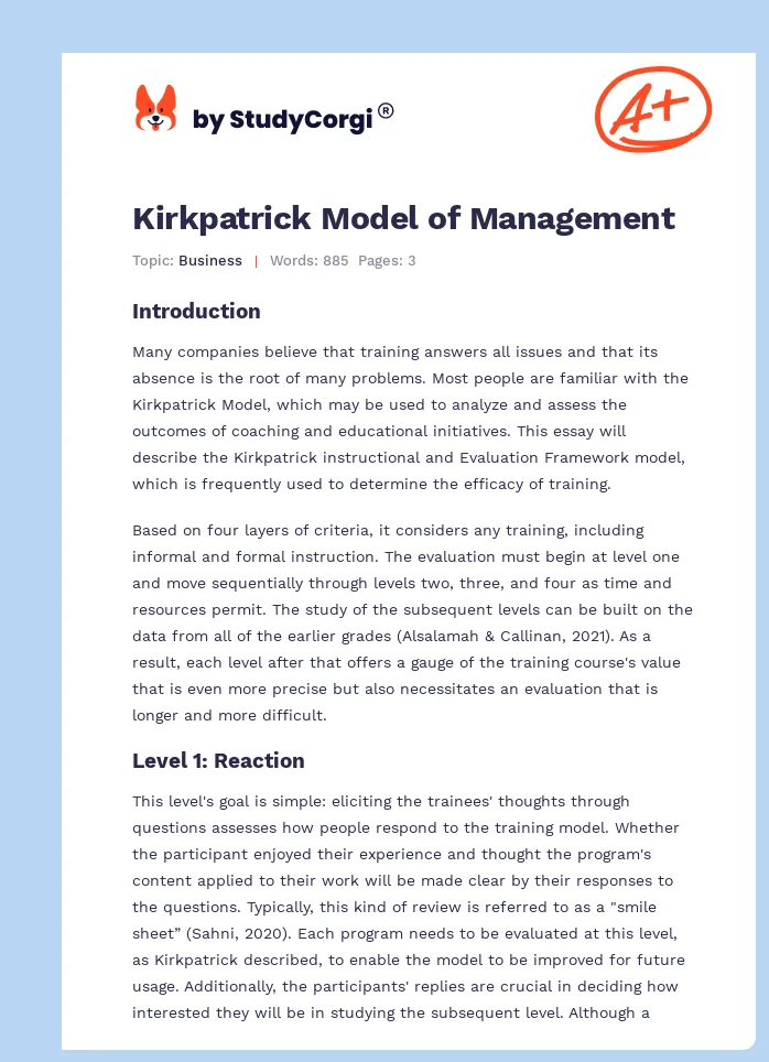Kirkpatrick Model of Management. Page 1