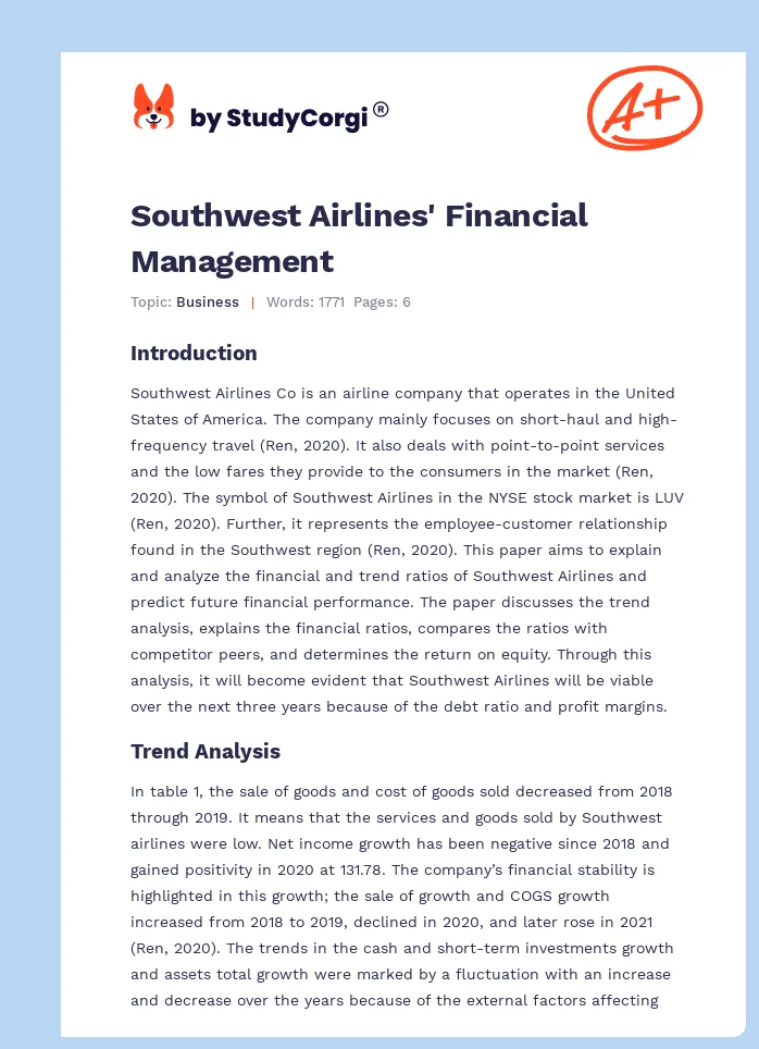 Southwest Airlines' Financial Management. Page 1