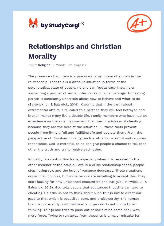 Relationships and Christian Morality. Page 1