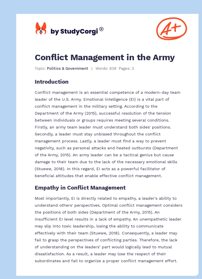 conflict management in the army essay