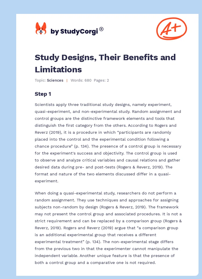 Study Designs, Their Benefits and Limitations. Page 1