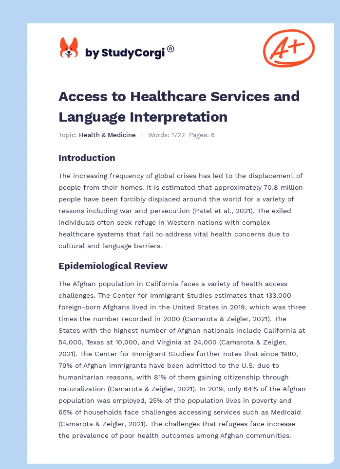 Access to Healthcare Services and Language Interpretation. Page 1