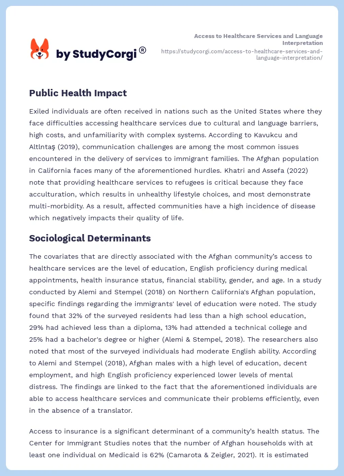 Access to Healthcare Services and Language Interpretation. Page 2