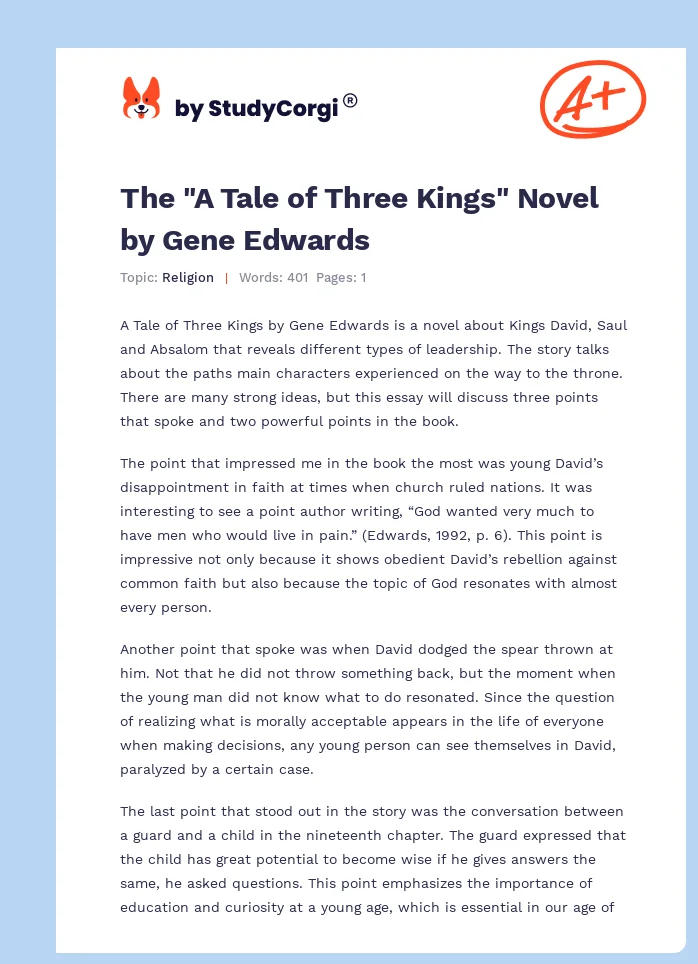 The "A Tale of Three Kings" Novel by Gene Edwards. Page 1