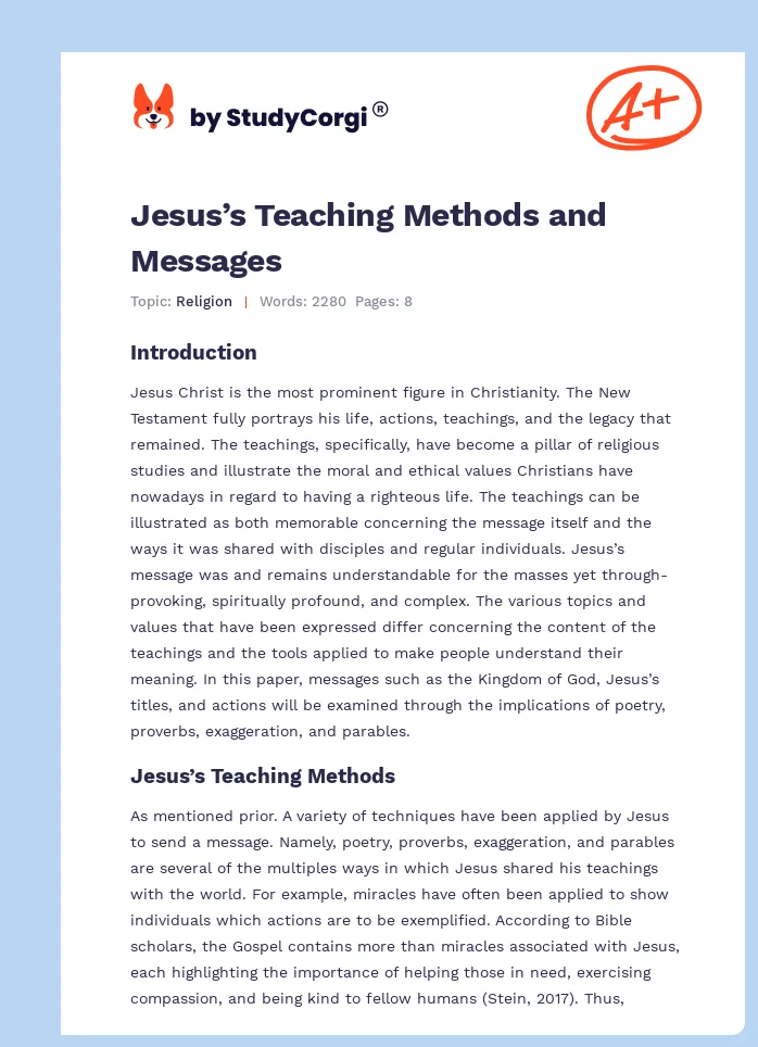 Jesus’s Teaching Methods and Messages. Page 1