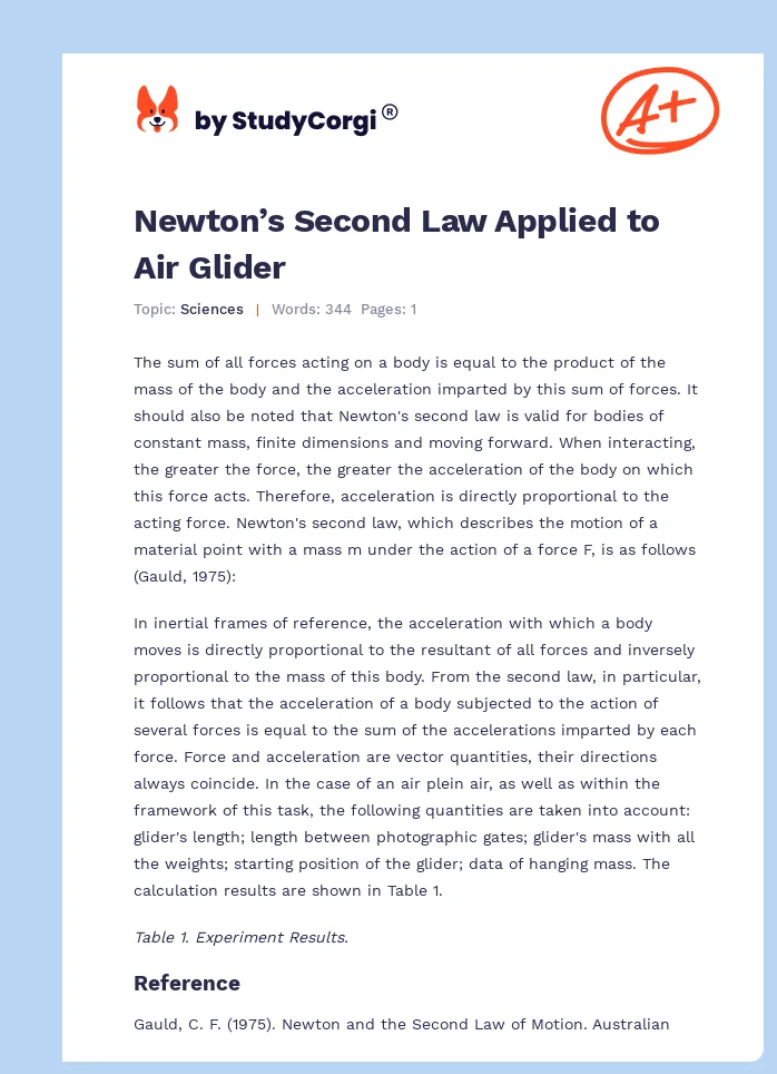Newton’s Second Law Applied to Air Glider. Page 1